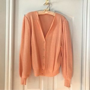 Vintage Unbranded Beautiful Peach Cardigan V Neck Pearl Buttons Generous…